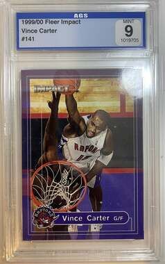 Vince Carter 1999-00 Fleer Skybox Impact Card #141 Raptors AGS Graded 9 Mint